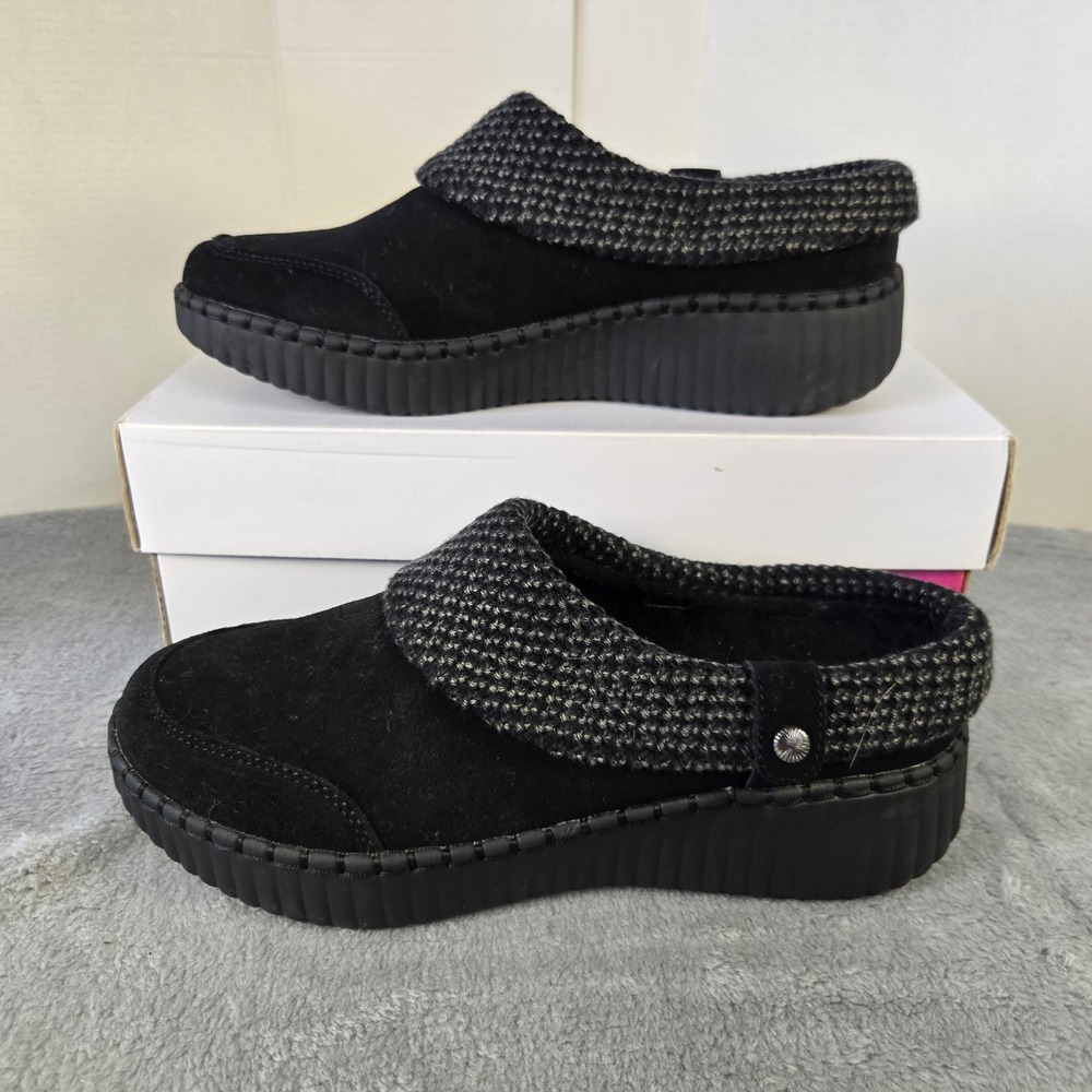 Skechers Relaxed Fit Black Leather Knit Clog Mules 168106 Womens 8.5 Air-Cooled